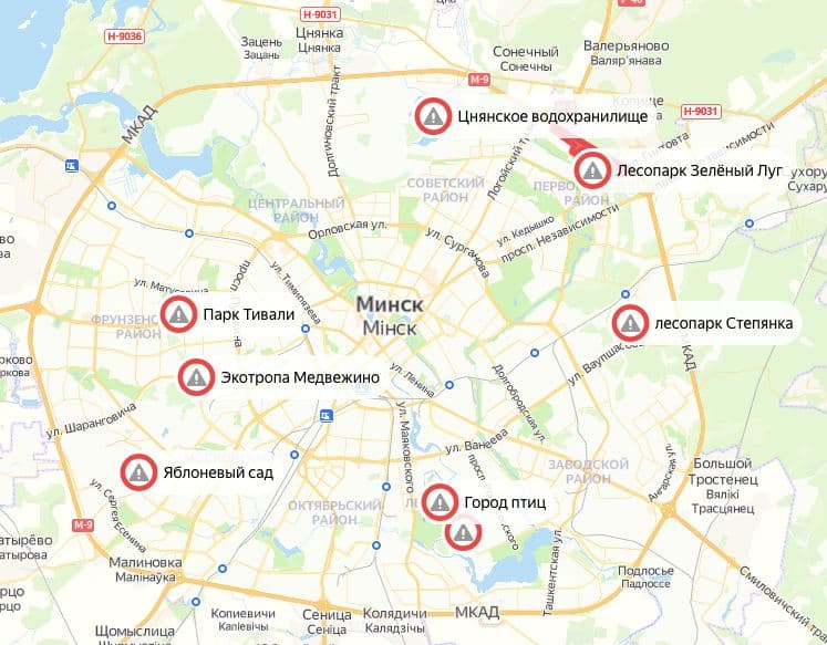 Карта распространения клеща в Минске